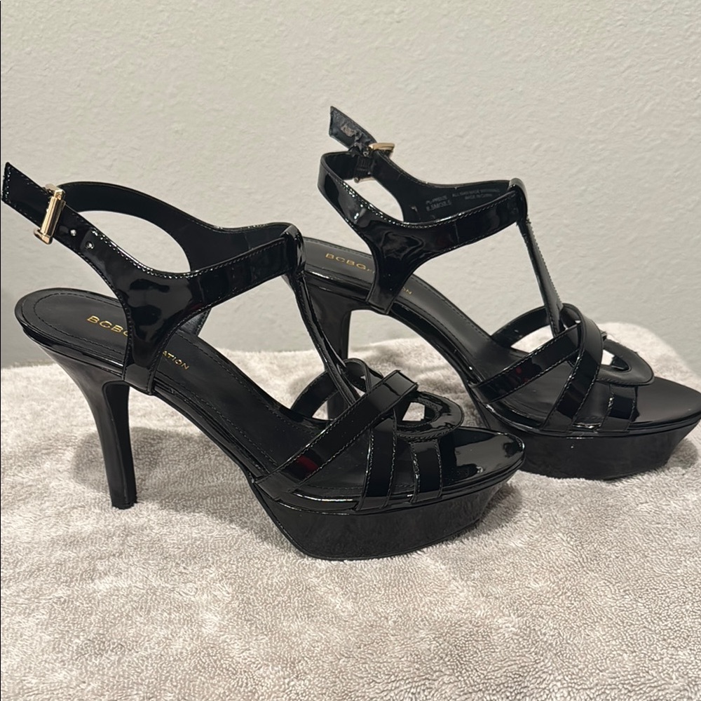 BCBGeneration Black Patent Leather Heels with T-Strap - Picture 3 of 5